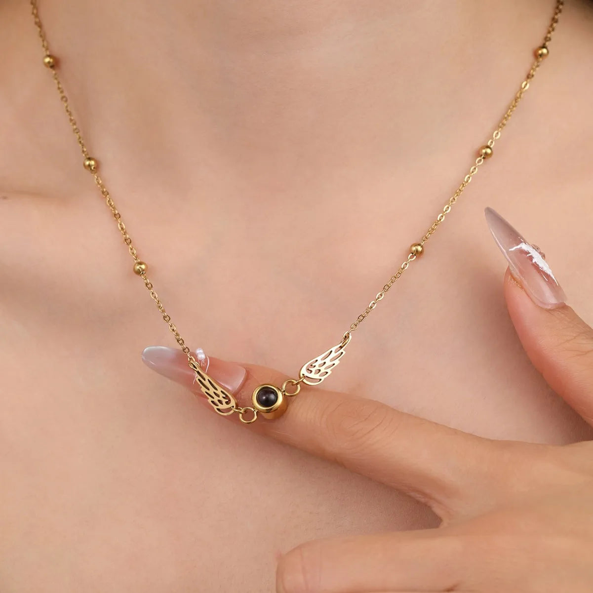 Custom Pet Photo Projection Necklace Gold Memorial Jewelry - Angel Paws Memorials