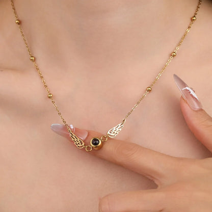 Custom Pet Photo Projection Necklace Gold Memorial Jewelry - Angel Paws Memorials