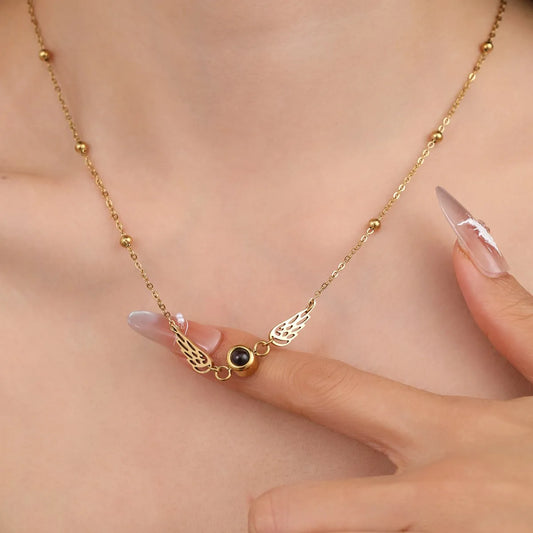 Custom Pet Photo Projection Necklace Gold Memorial Jewelry - Angel Paws Memorials