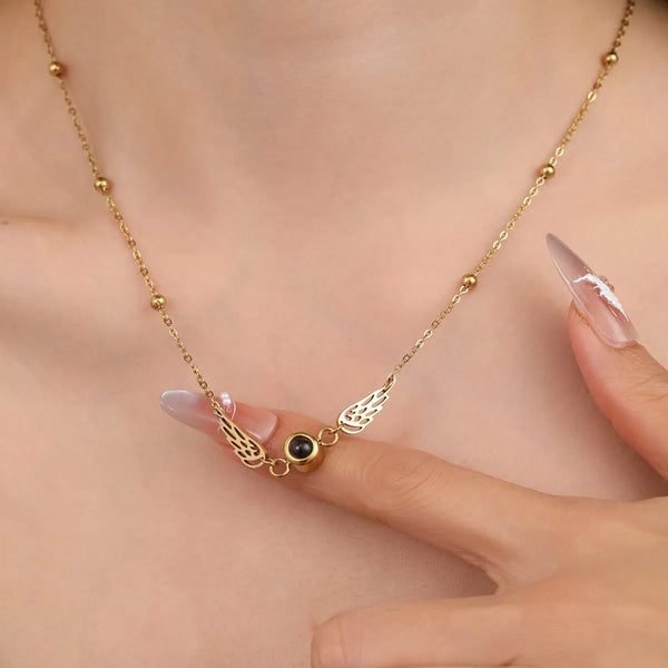 Custom Pet Photo Projection Necklace Gold Memorial Jewelry - Angel Paws Memorials