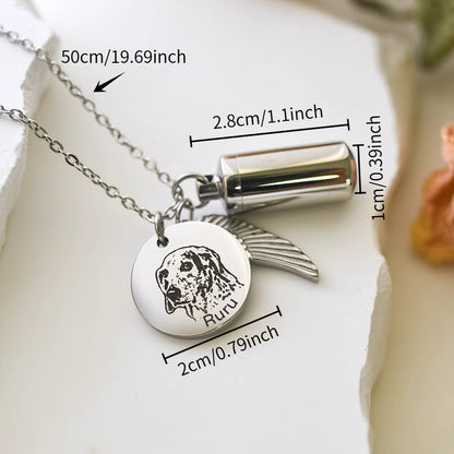 Custom Pet Ashes Keepsake Necklace with Angel Wings Pendant - Angel Paws Memorials