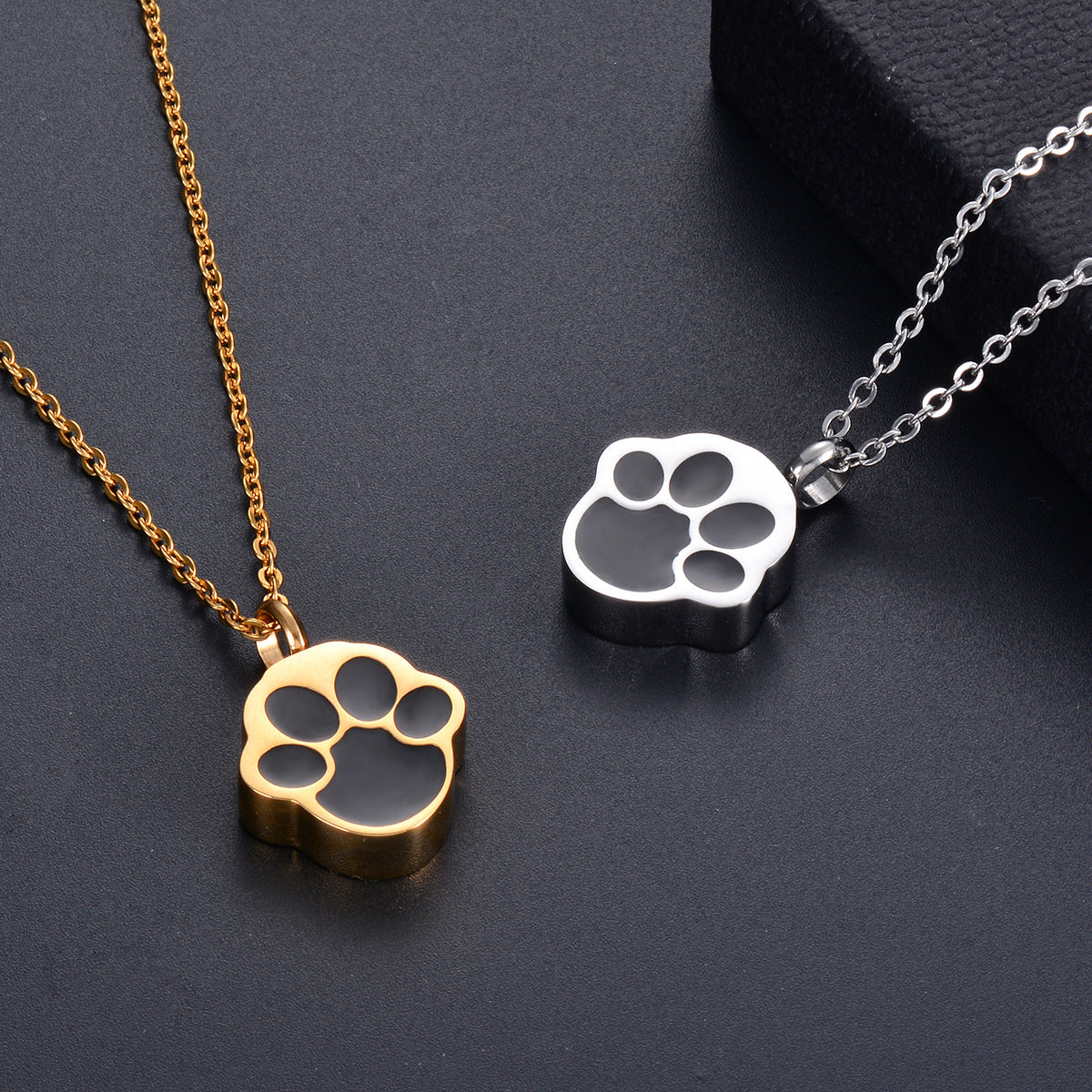 Engravable Pet Memorial Necklace Gold Paw Print Locket for Ashes - Angel Paws Memorials