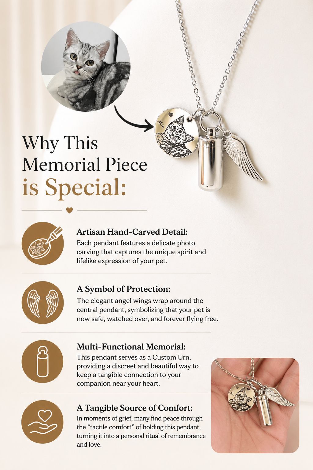 Custom Pet Photo Angel Wings Necklace Openable Memorial Pendant - Angel Paws Memorials