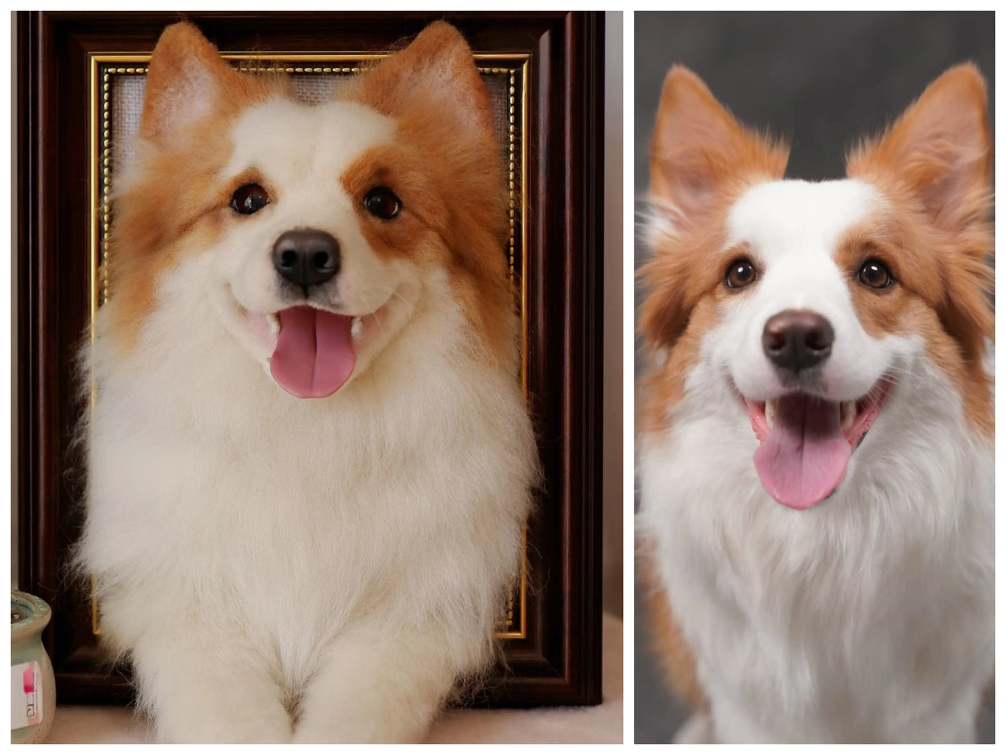 Framed Wool Felt Pet Portrait Figurine Handmade Studio Display - Angel Paws Memorials