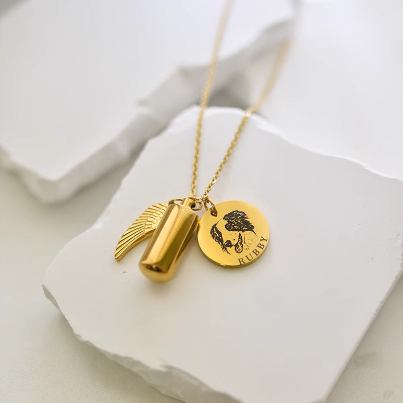 Minimalist Angel Wings Pet Memorial Necklace Pendant Detail - Angel Paws Memorials