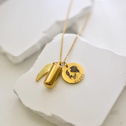 Minimalist Angel Wings Pet Memorial Necklace Pendant Detail - Angel Paws Memorials