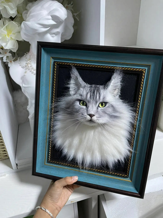 Handmade Wool Felt Framed Cat Portrait Figurine Custom Memorial Gift - Angel Paws Memorials