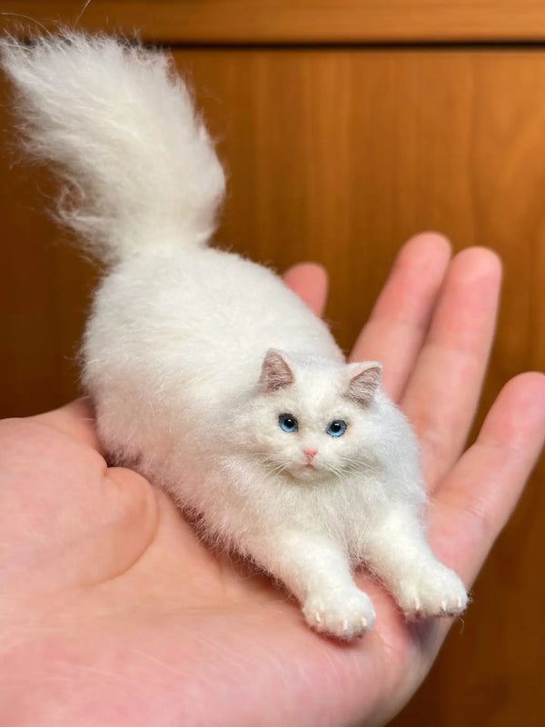 Handmade Wool Felt Cat Portrait Figurine Full Body Custom Pet Memorial Gift - Angel Paws Memorials