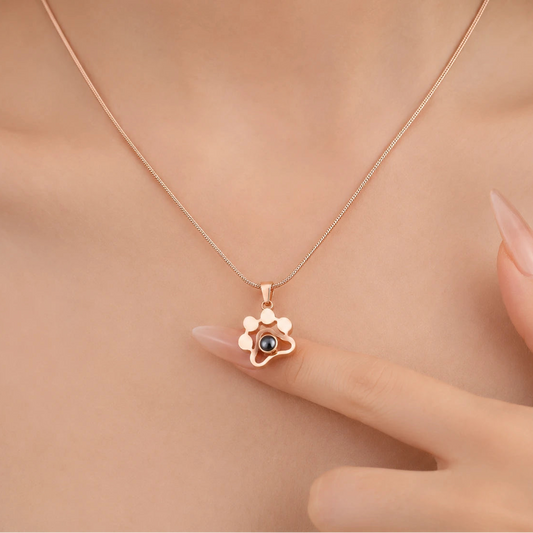 Custom Pet Memorial Photo Projection Necklace Rose Gold Personalized Keepsake Jewelry - Angel Paws Memorials