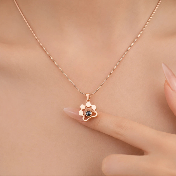 Custom Pet Memorial Photo Projection Necklace Rose Gold Personalized Keepsake Jewelry - Angel Paws Memorials