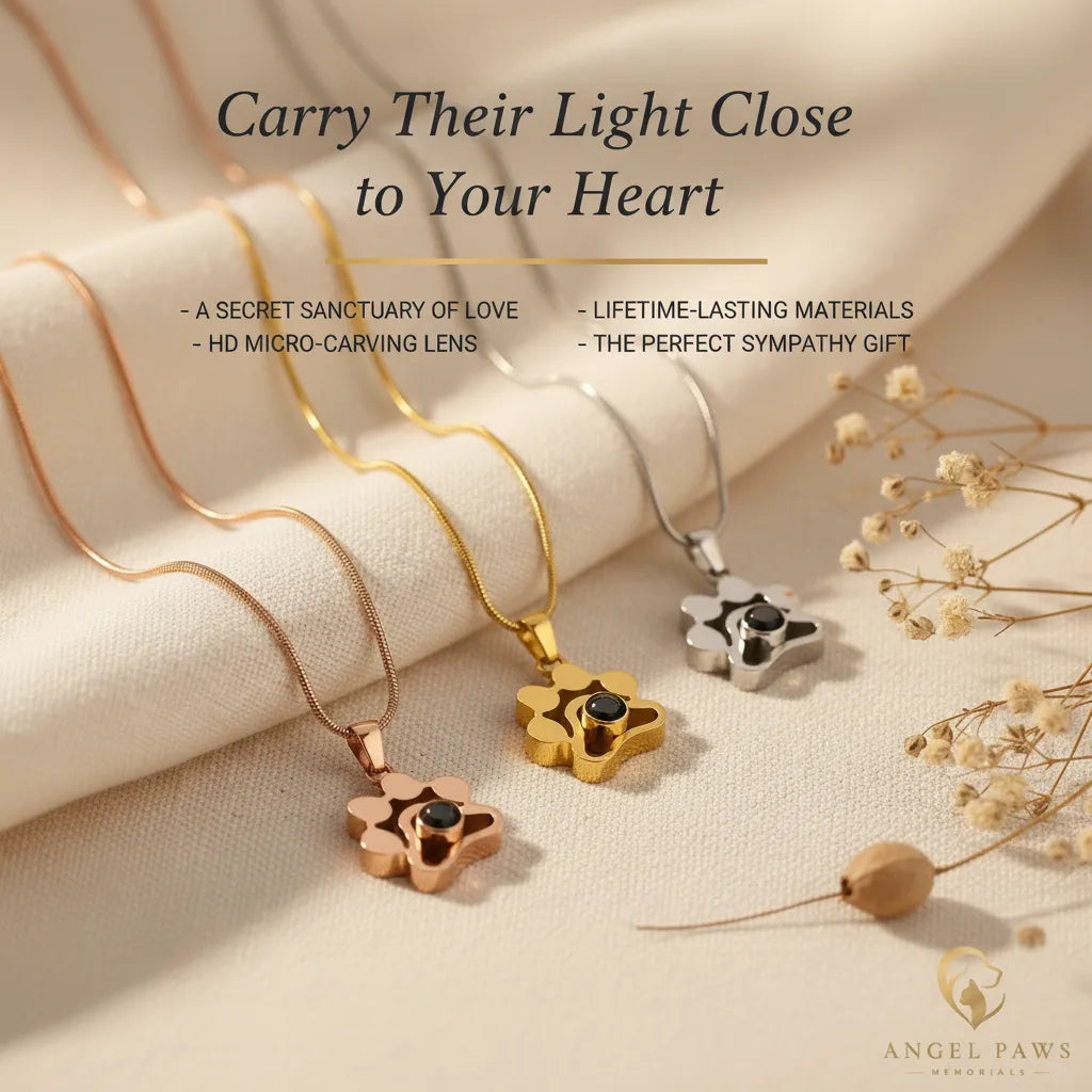 Luxury Custom Pet Memorial Projection Necklace Gift Box Detail - Angel Paws Memorials