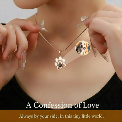 Custom Pet Memorial Photo Projection Necklace Silver with Golden Retriever Image - Angel Paws Memorials